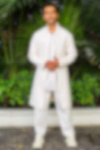 Ivory Cotton Silk Long Indowestern Jacket by Antar Agni Men