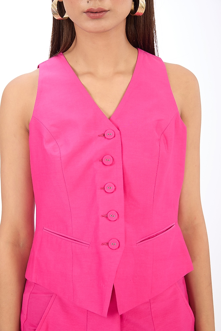 Pink Cotton Silk Short Vest by Rishta By Arjun Saluja at Pernia's Pop Up Shop