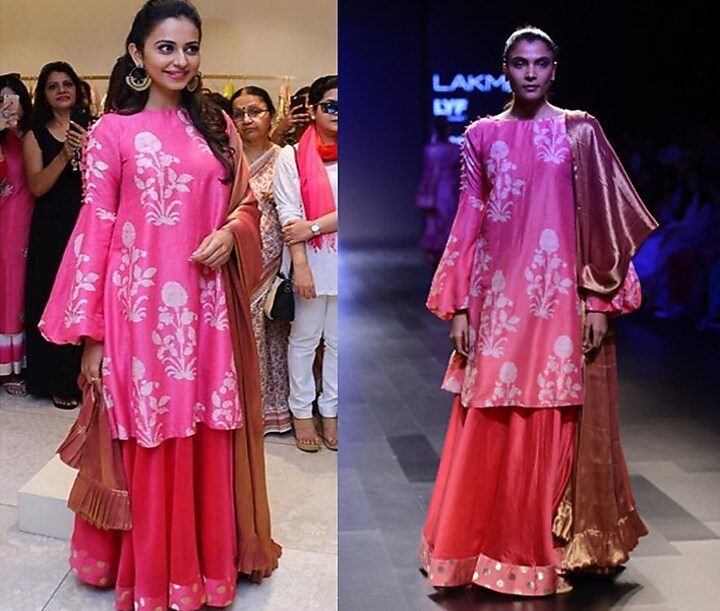 Pink floral motifs lantern sleeves dress available only at Pernia's Pop Up Shop.