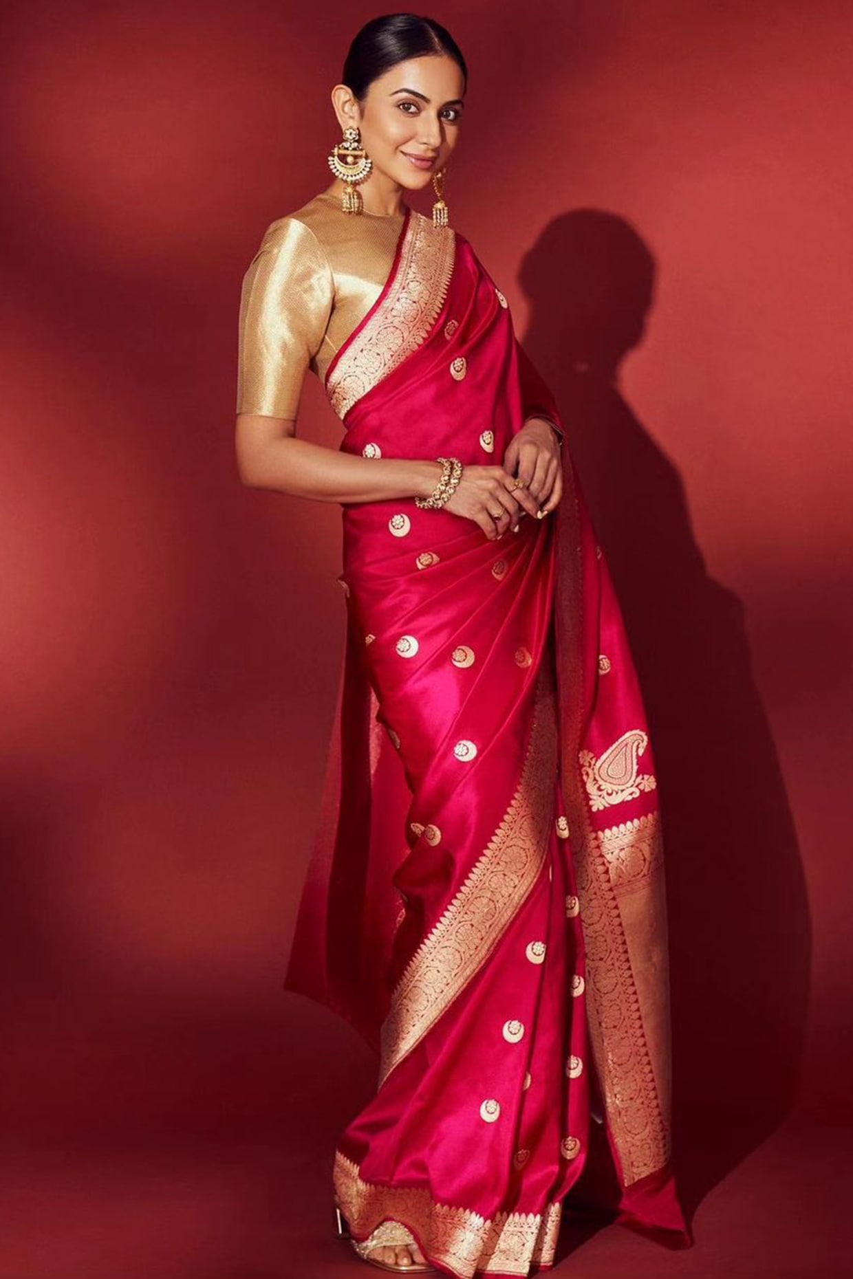 Shop Online Maroon Ceremonial Brocade Classic Designer Saree : 264727 -