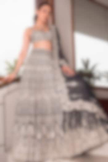 Navy Blue Georgette Zari Embroidered Bridal Lehenga Set by Seema Gujral at Pernia's Pop Up Shop