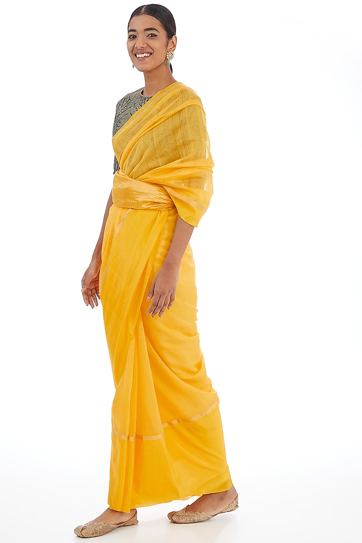 Yellow Cotton Silk Festive Saree by Raw Mango at Pernia's Pop Up Shop