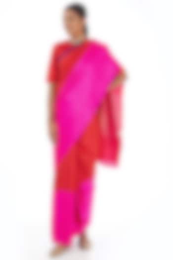 Red & Rani Pink Silk Wedding Saree by Raw Mango at Pernia's Pop Up Shop