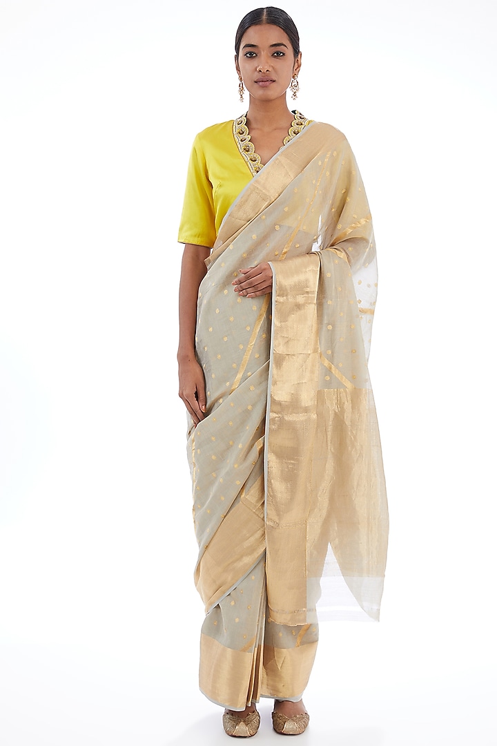 Grey Tissue Silk Saree by Raw Mango