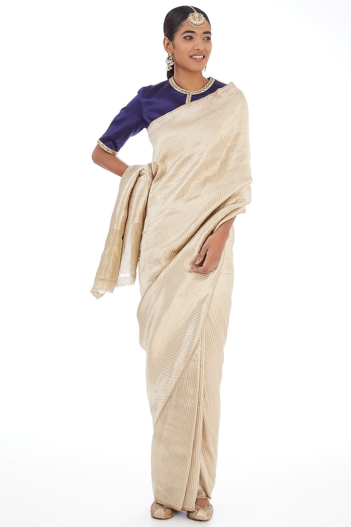 Gold & Silver Tissue Silk Saree by Raw Mango