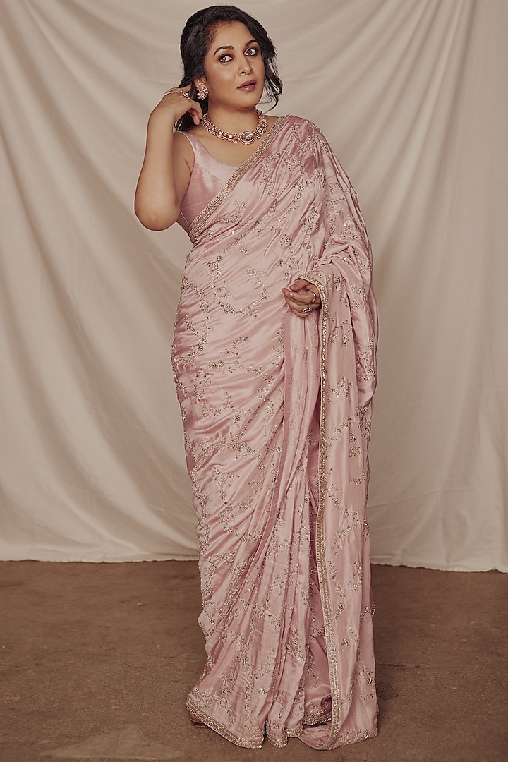 Blush Pink Embellished Saree Set by Mrunalini Rao