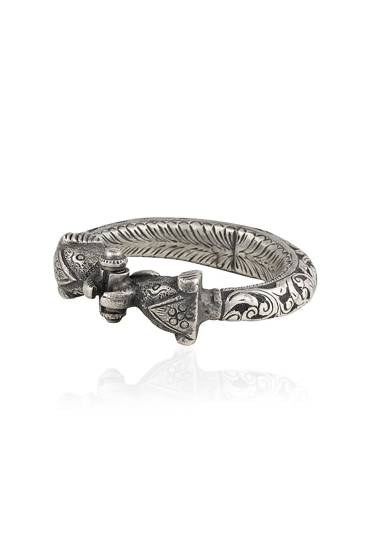Ranakah presents Silver plated preening peacocks Kada/ bangle available only at Pernia's Pop Up Shop.