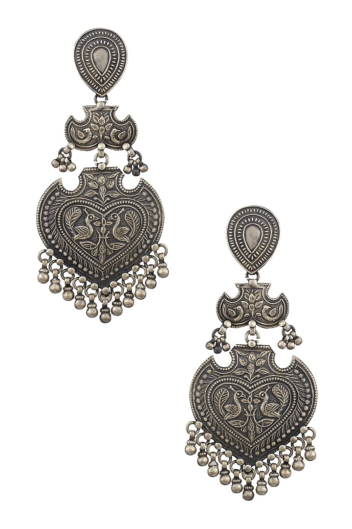 Silver Patra Heartshaped Earrings by Ranakah