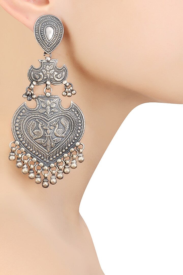 Ranakah presents Silver patra heartshaped earrings available only at Pernia's Pop Up Shop.