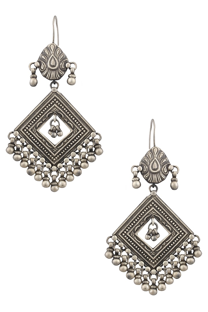 Silver Patra Diamond Shaped Earrings by Ranakah