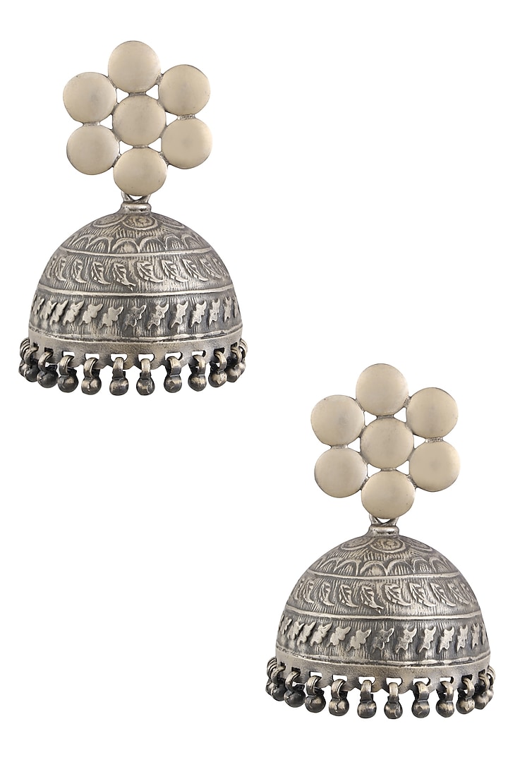 Silver Flower and Jhumki Earrings by Ranakah