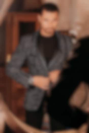 Black Crepe Embroidered Tuxedo Set by Rohit Gandhi & Rahul Khanna Men