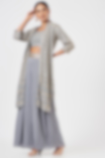 Stormy Grey Georgette Pant Set by Rang By Manjula Soni at Pernia's Pop Up Shop