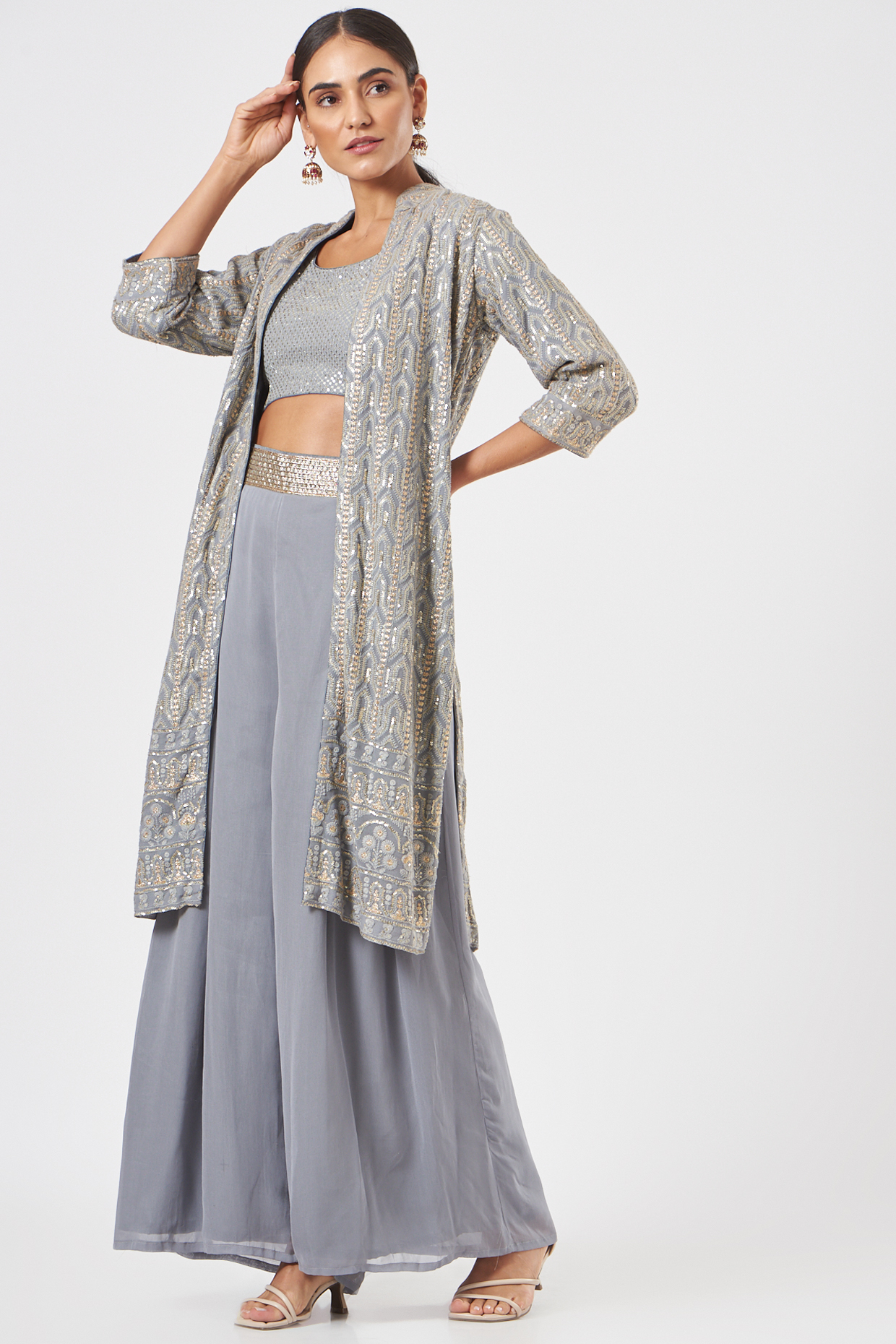 Stormy Grey Georgette Pant Set by Rang By Manjula Soni