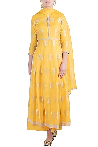 Yellow embroidered anarkali set by RAR STUDIO