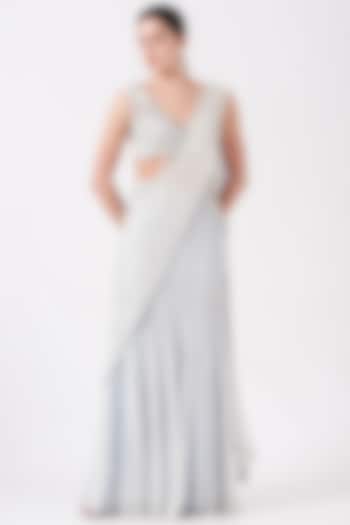 Light Blue Georgette Pre-Stitched Saree Set by Reeti Arneja