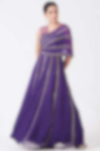 Purple Embellished One-Shoulder Gown by Reeti Arneja