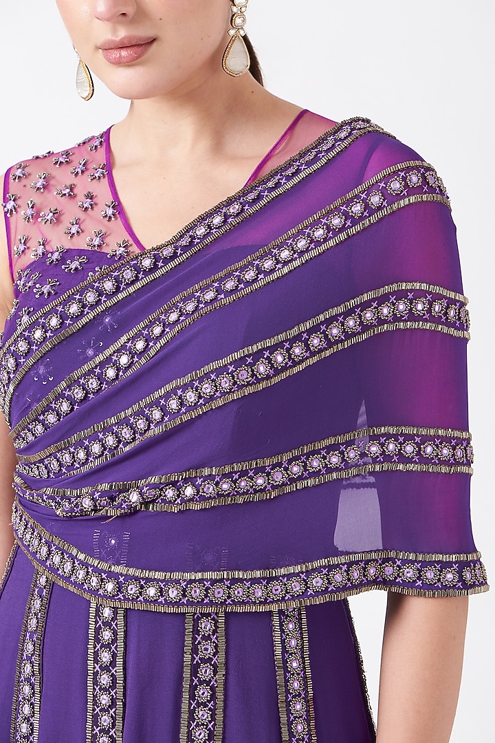 Purple Embellished One-Shoulder Engagement Gown by Reeti Arneja at Pernia's Pop Up Shop