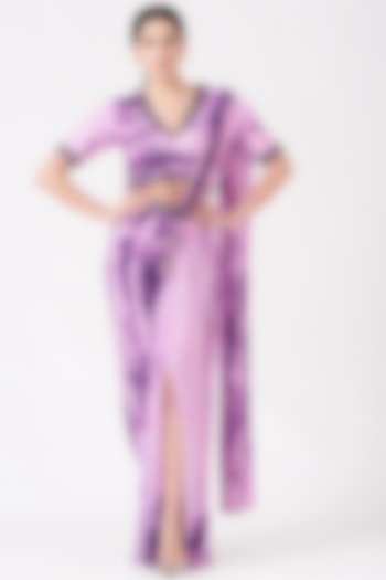 Purple Tie-Dye Skirt Saree Set by Reeti Arneja