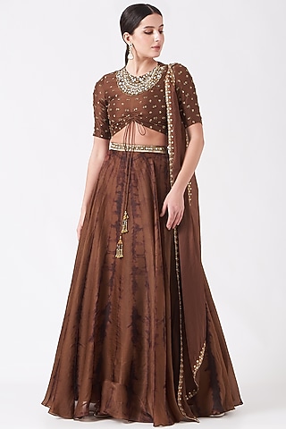 Brown Tie-Dye Lehenga Set by Reeti Arneja