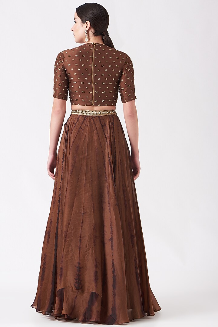 Brown Tie-Dye Wedding Lehenga Set by Reeti Arneja at Pernia's Pop Up Shop