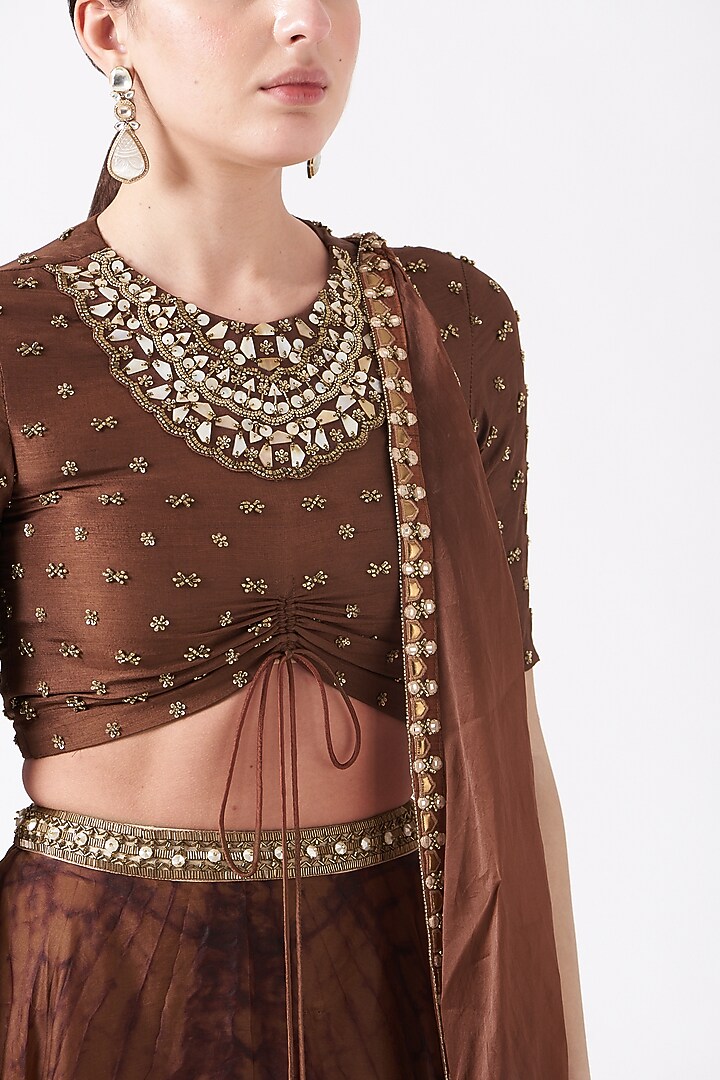Brown Tie-Dye Wedding Lehenga Set by Reeti Arneja at Pernia's Pop Up Shop