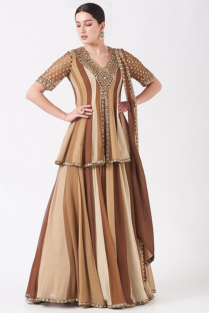 Brown Shaded Georgette Lehenga Set by Reeti Arneja