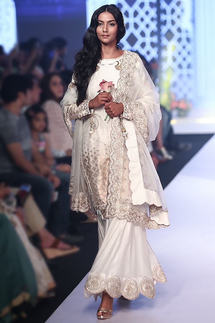 Ivory Embroidered Sharara Set by RAR Studio