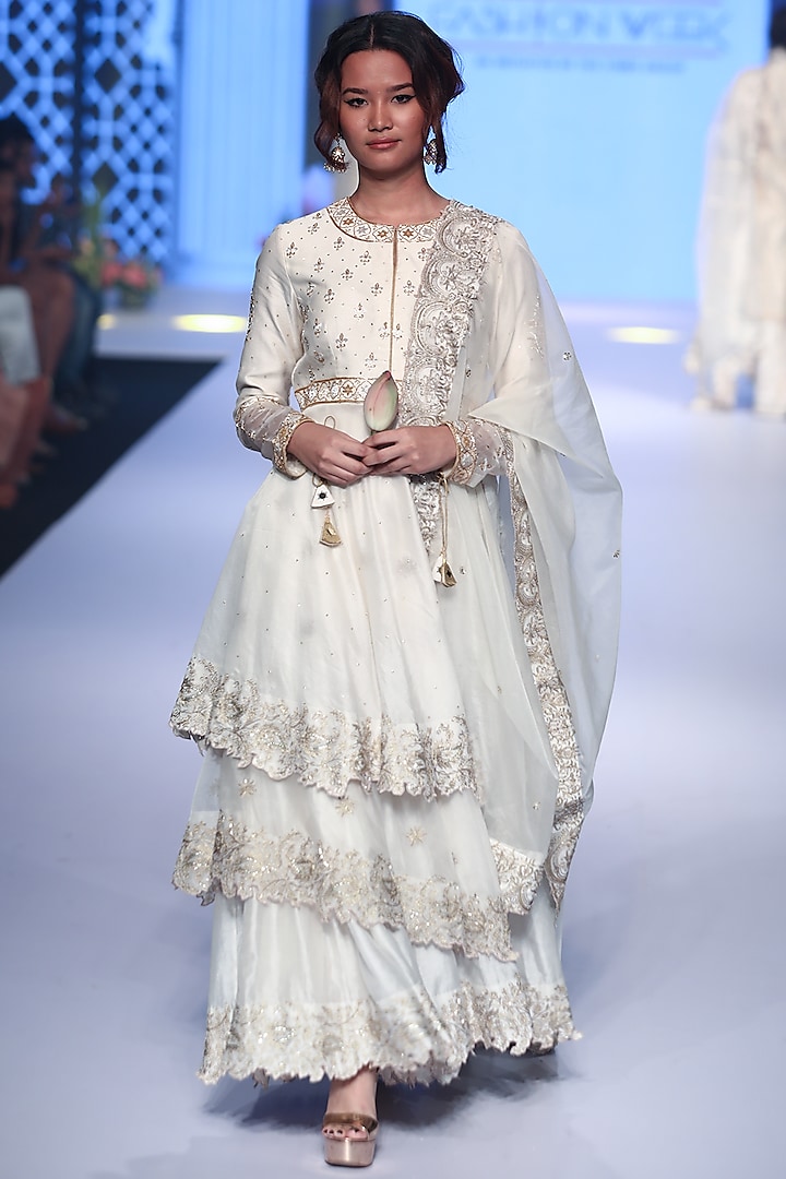 Ivory Embroidered Layered Anarkali Set by RAR Studio at Pernia's Pop Up Shop