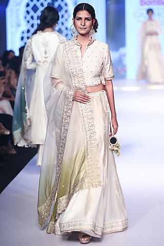 Ivory Embroidered & Woven Lehenga Set by RAR Studio