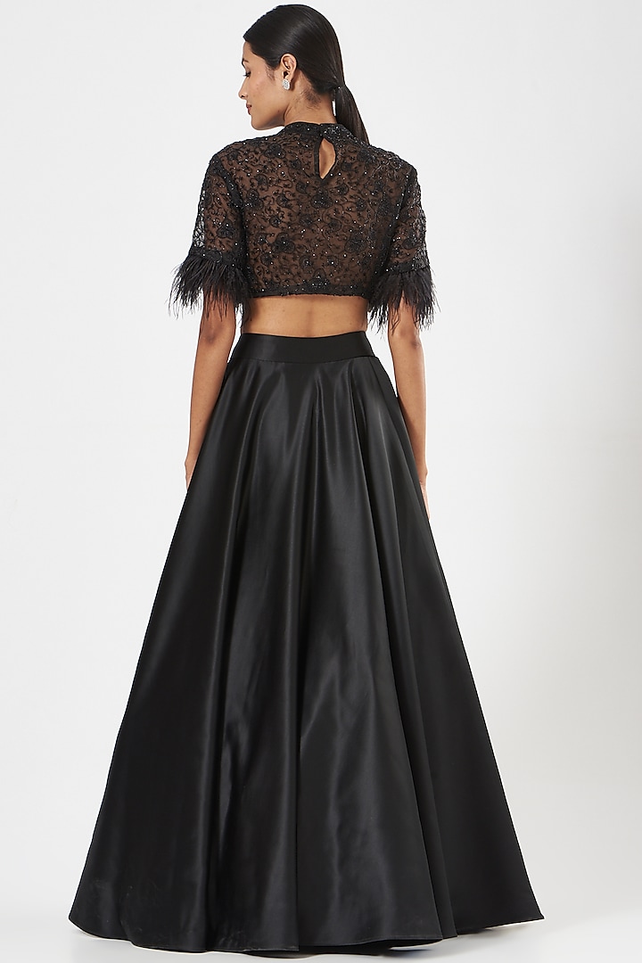 Black Satin Wedding Lehenga Set by Rashika Sharma at Pernia's Pop Up Shop