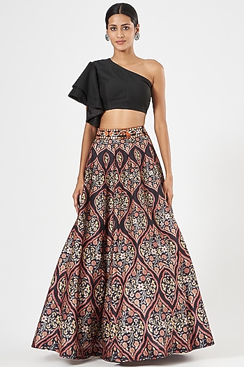 Black Dupion Silk Embroidered Wedding Lehenga Set by Rashika Sharma at Pernia's Pop Up Shop