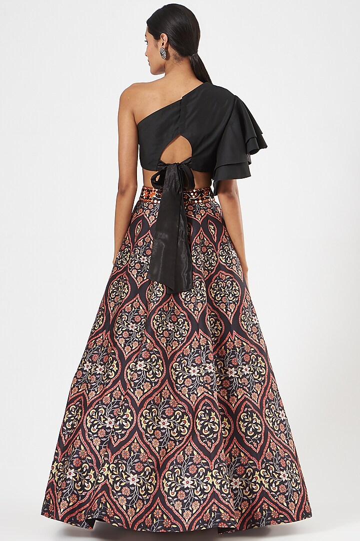Black Dupion Silk Embroidered Wedding Lehenga Set by Rashika Sharma at Pernia's Pop Up Shop