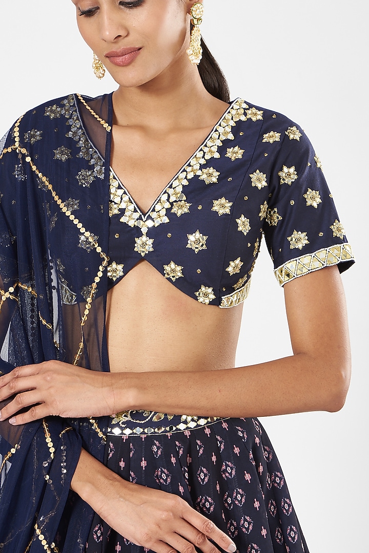 Navy Blue Embroidered Wedding Lehenga Set by Rashika Sharma at Pernia's Pop Up Shop