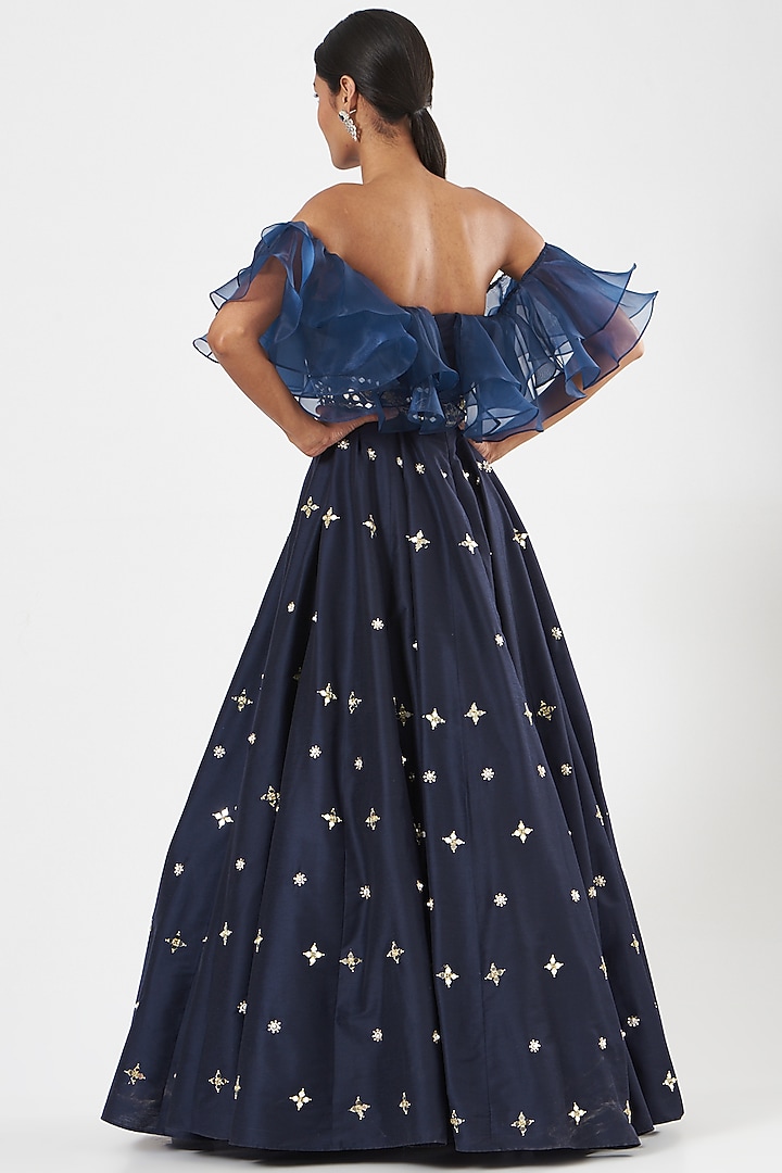 Navy Blue Embroidered Engagement Gown by Rashika Sharma at Pernia's Pop Up Shop