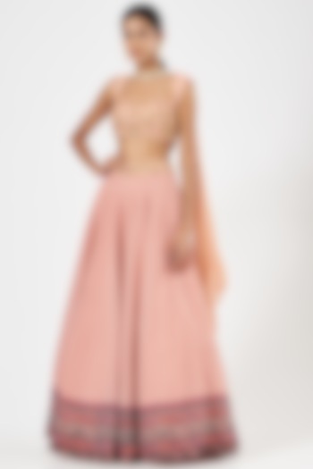 Salmon Pink Chiffon Embroidered Wedding Lehenga Set by Rashika Sharma at Pernia's Pop Up Shop