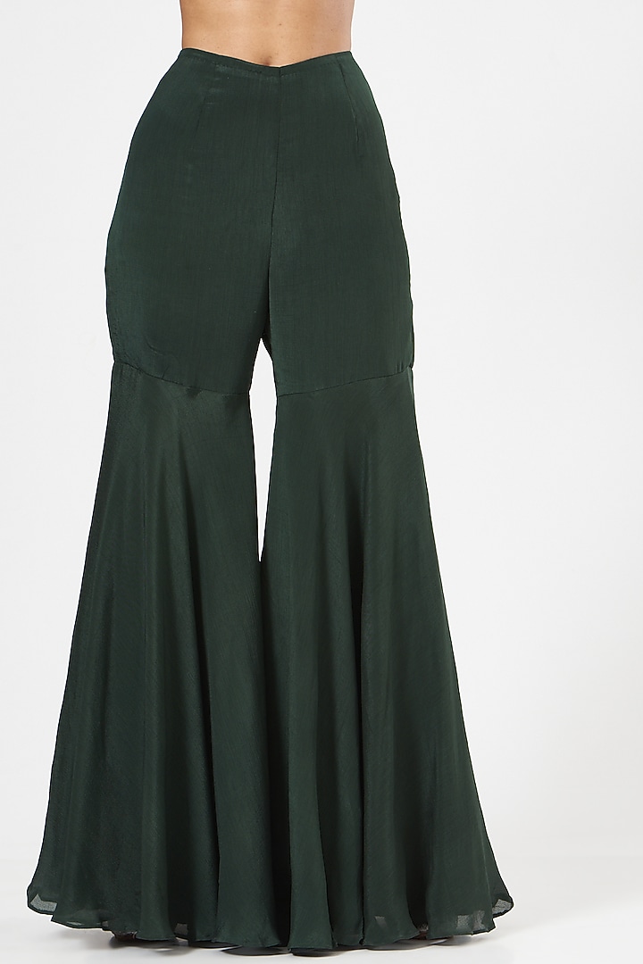 Dark Green Chinon Chiffon Wedding Sharara Set by Rashika Sharma at Pernia's Pop Up Shop