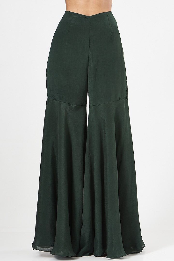 Dark Green Chinnon Wedding Sharara Set by Rashika Sharma at Pernia's Pop Up Shop