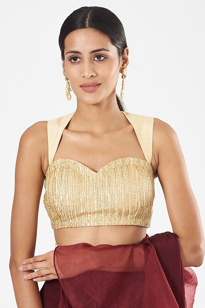 Maroon Chinon Chiffon Pre-Draped Wedding Saree Set by Rashika Sharma at Pernia's Pop Up Shop