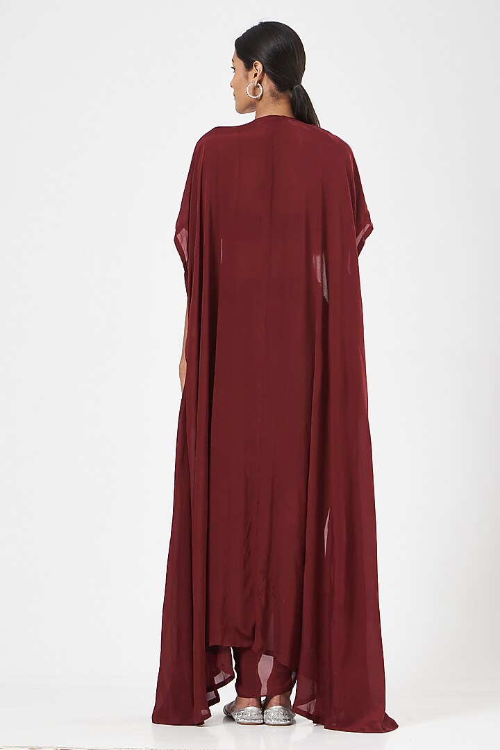 Maroon Chinon Chiffon Draped Skirt Set by Rashika Sharma at Pernia's Pop Up Shop