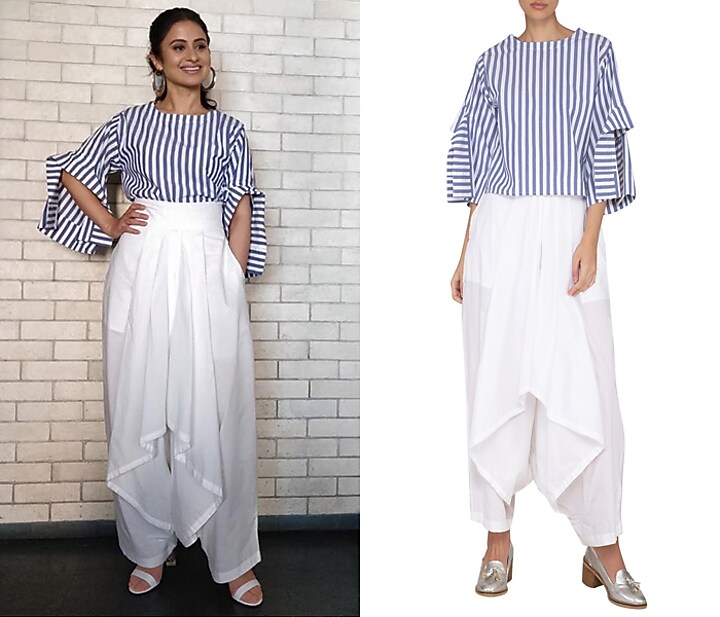 Blue & White Striped Boxy Fit Top by Ritesh Kumar at Pernia's Pop Up Shop