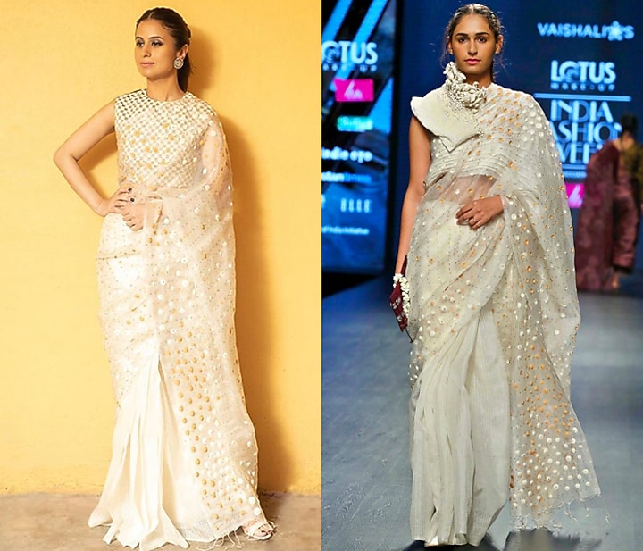 White Embroidered Reception Saree Set by Vaishali S at Pernia's Pop Up Shop