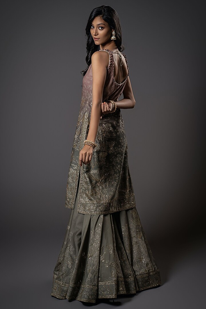 Ombre Chanderi Silk Shibori Digital Printed & Hand Embroidered Bridal Anarkali Set by Rohit Bal at Pernia's Pop Up Shop