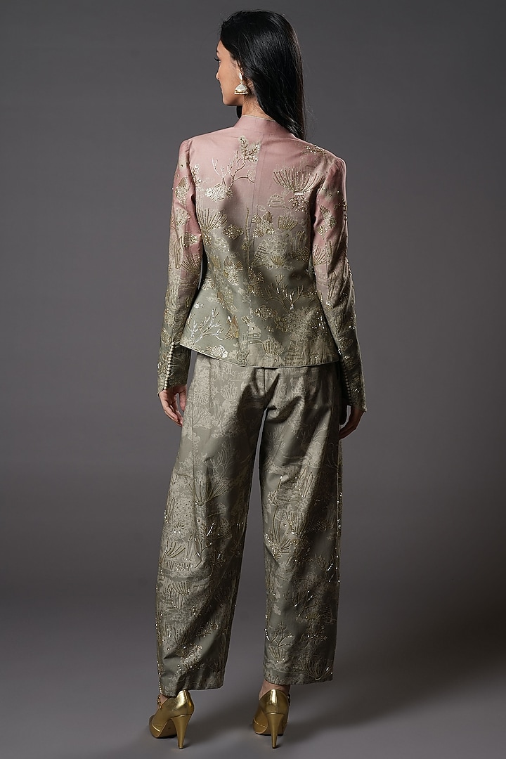 Ombre Chanderi Silk Shibori Digital Printed & Hand Embroidered Jacket Set by Rohit Bal at Pernia's Pop Up Shop