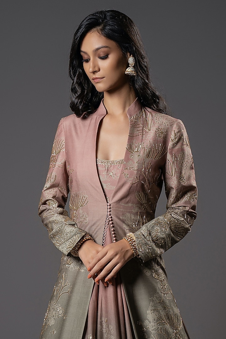 Ombre Chanderi Silk Shibori Digital Printed Jacket by Rohit Bal at Pernia's Pop Up Shop