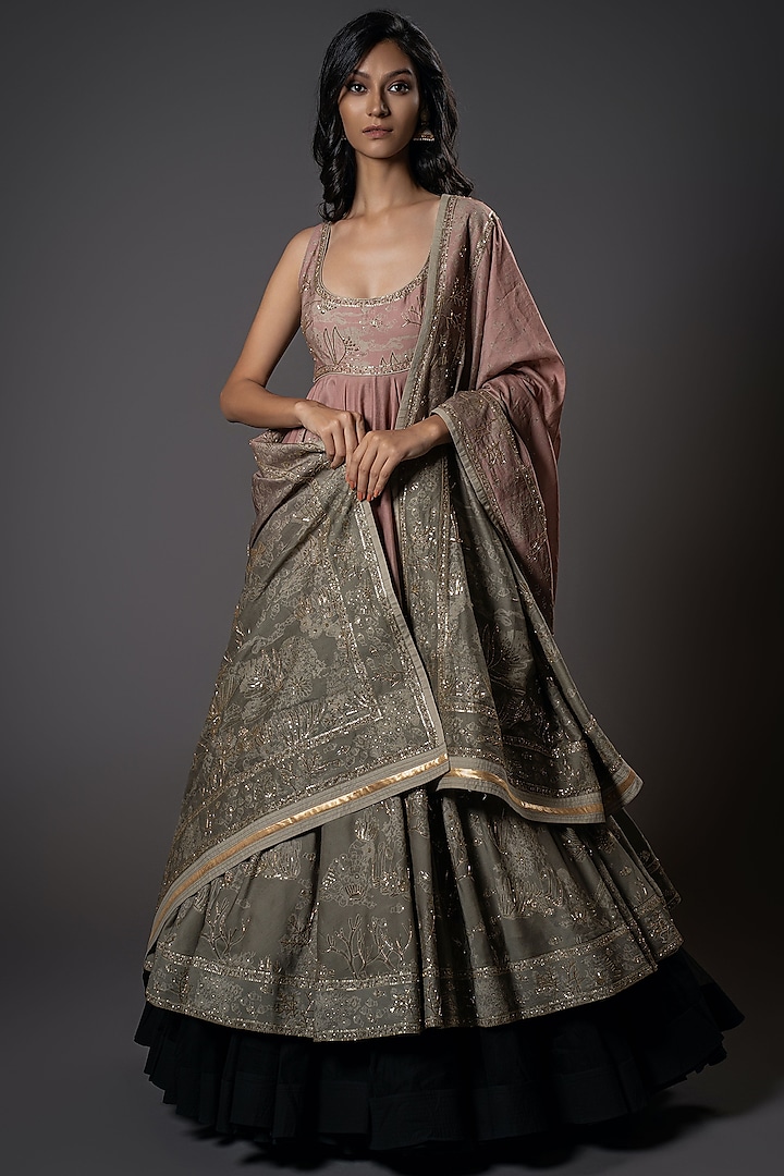Ombre Chanderi Silk Embroidered Sharara Set by Rohit Bal