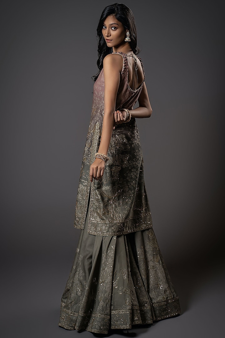 Ombre Chanderi Silk Embroidered Bridal Sharara Set by Rohit Bal at Pernia's Pop Up Shop