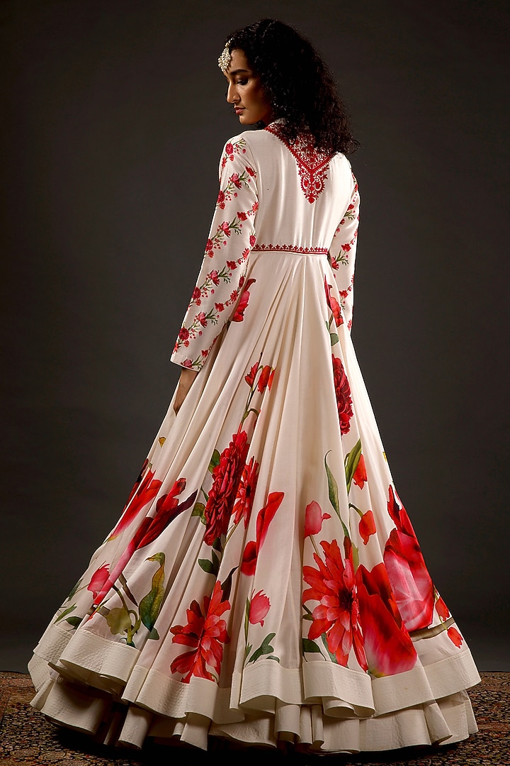 Ivory Embroidered & Printed Wedding Anarkali Set by Rohit Bal at Pernia's Pop Up Shop