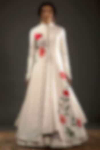 Ivory Embroidered Long Jacket by Rohit Bal