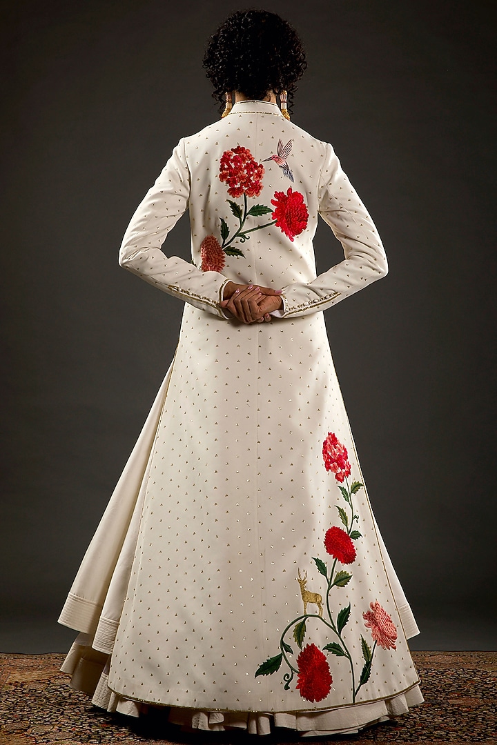 Ivory Embroidered Long Jacket by Rohit Bal at Pernia's Pop Up Shop